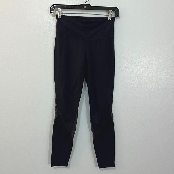 Athleta Navy Blue Mesh Shine Salutation High Rise Leggings Athleisure Yoga XS - Picture 2 of 5
